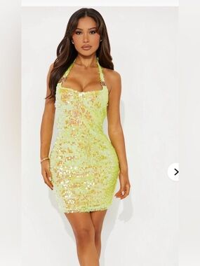 Fashion Nova Electric Energy Sequin Mini Dress - Neon Yellow